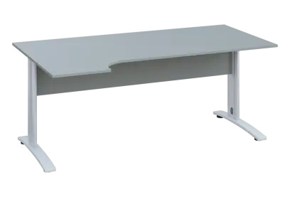 ERK 28 - 184 stůl kancelářský, rohový, levý, kovová podnož bílá, deska 25 mm, široký 1800 mm, šedá